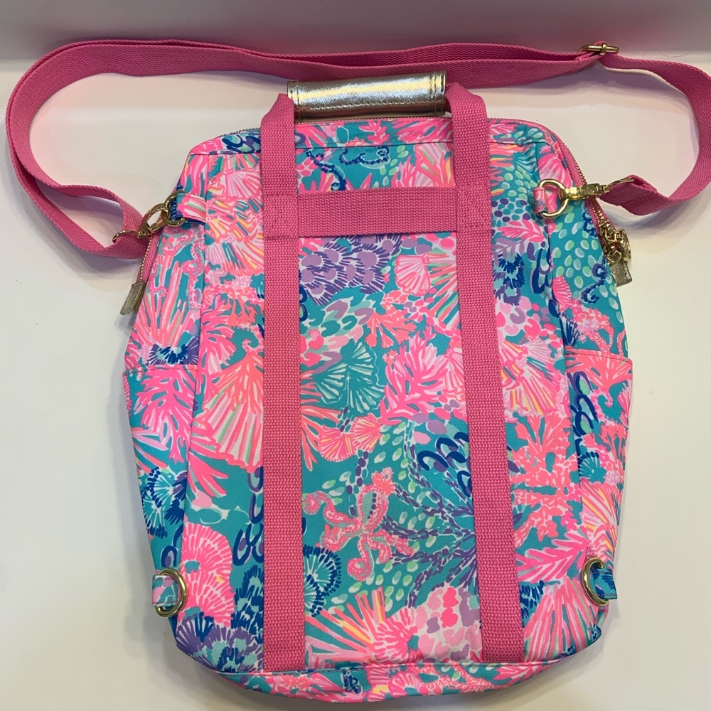 Lily Pulitzer Backpack Cooler soft sided insulated pink and blue beach shell bag